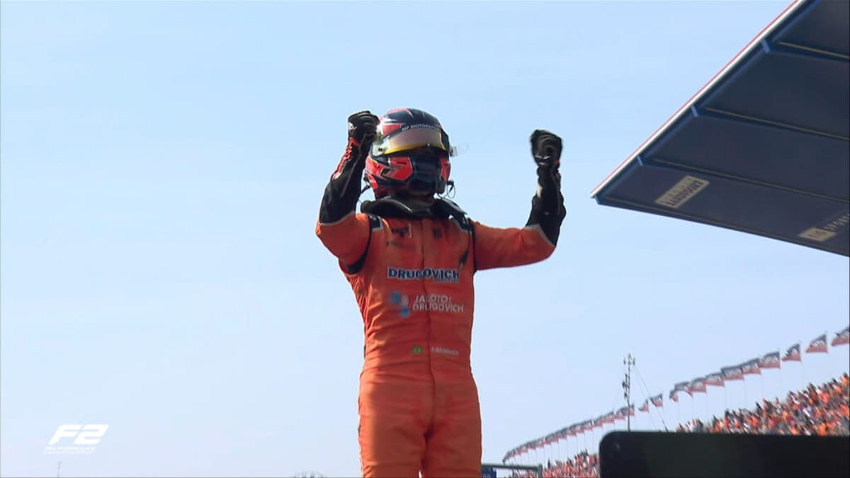 Felipe Drugovich venceu a corrida principal da F2 na Holanda (Foto: Reprodução/F2)