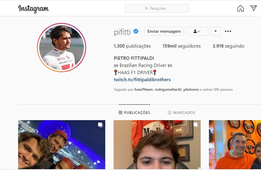 A inscrição 'Haas F1 Driver' também aparece na biografia do Instagram de Fittipaldi (Foto: Reprodução)