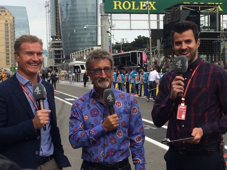 Eddie Jordan (centro) em transmissão da F1 pelo Channel 4 (Foto: Reprodução/Pinterest)