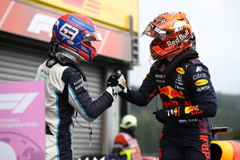 A improvável primeira fila do GP da Bélgica: George Russell vai largar ao lado do pole, Max Verstappen  (Foto: Mark Thompson/Getty Images/Red Bull Content Pool)