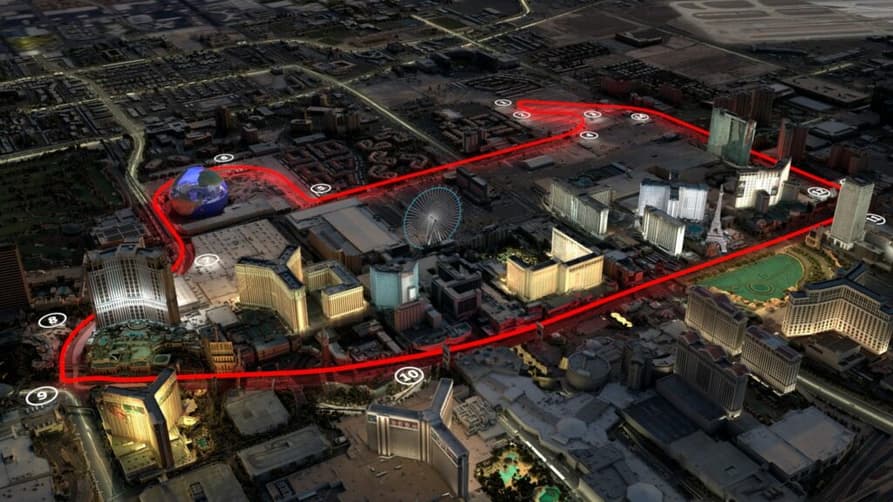 A pista que vai receber o GP de Las Vegas em um sábado à noite em 2023 (Foto: F1)