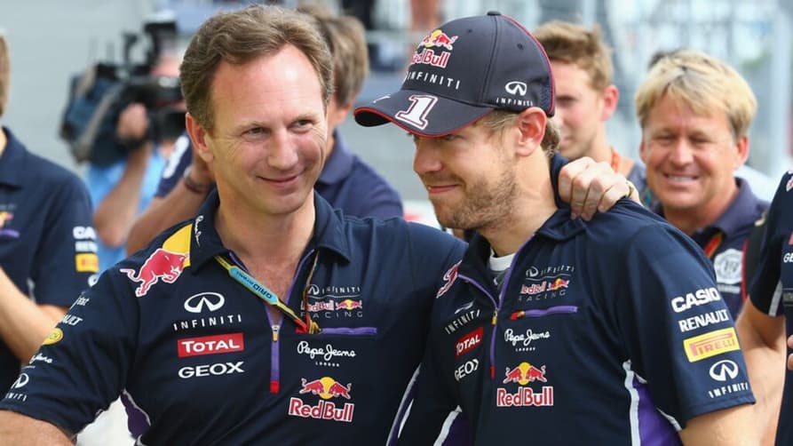 Christian Horner e Sebastian Vettel (Foto: Reprodução/Sky Sports)