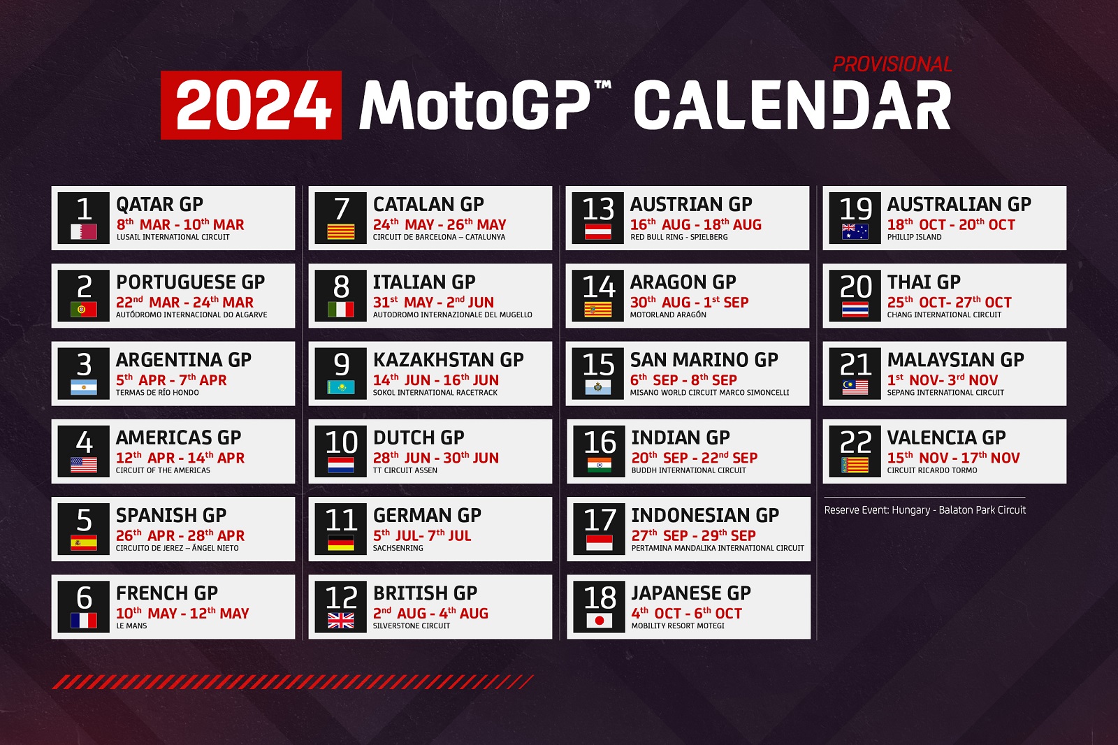 MotoGP divulga calendário 2024 com 22 GPs e volta de Aragão Notícia